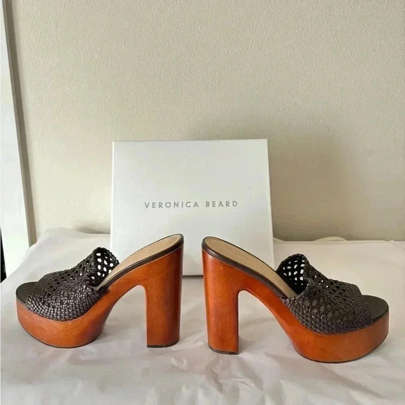 NWB Veronica Beard Guadalupe Leather Wood Chunky Braided Platform Sandal Heel 9 - Picture 2 of 8